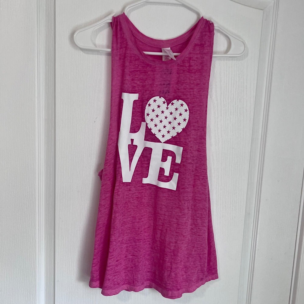 No Boundaries Pink LOVE Star Heart Burnout Muscle Tank Top Large Size 11-13 NWT